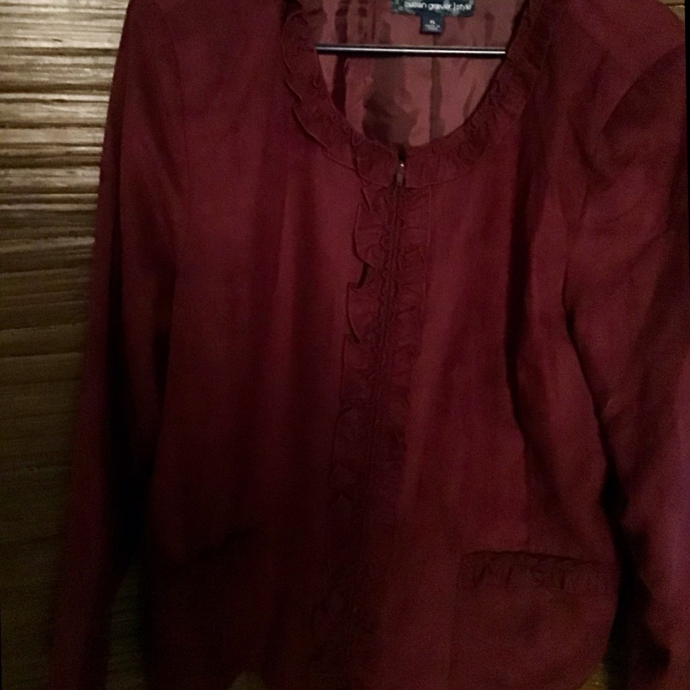 XL Susan Graver Burgundy Velvet feel Blazer